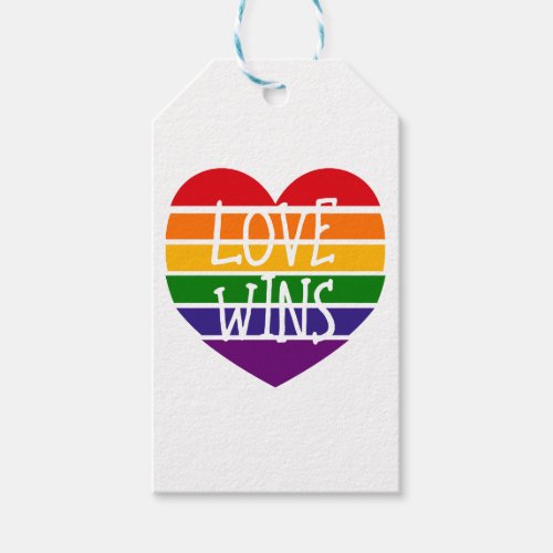 Love Wins Rainbow Pride Heart Gift Tags