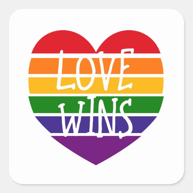 Love Wins Rainbow Pride Heart Square Sticker (Front)