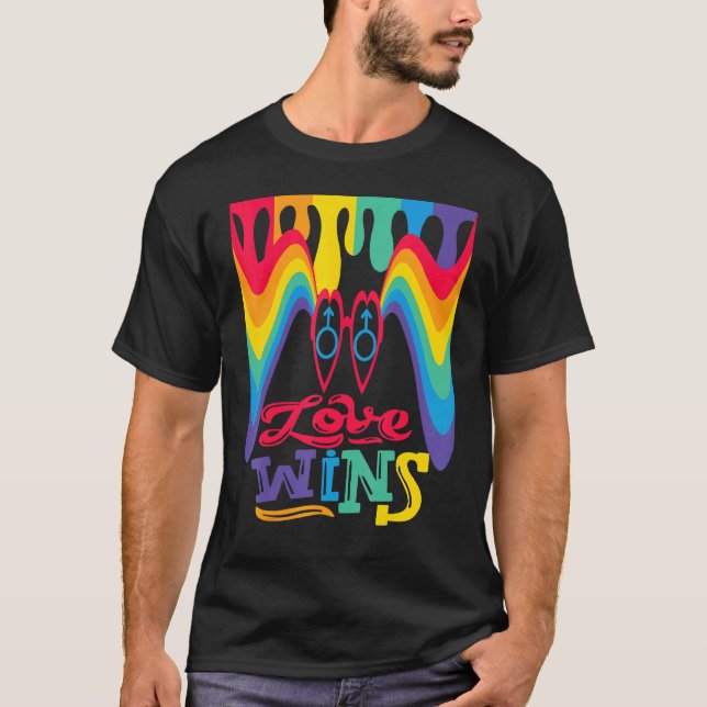 Love Wins Rainbow with Mars Symbol for Gay Love T-Shirt (Front)
