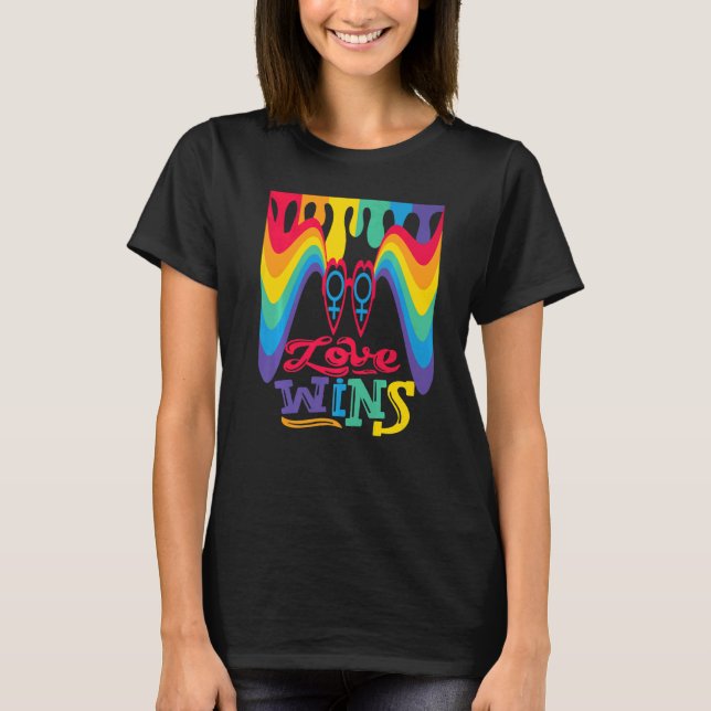 Love Wins Rainbow with Venus Symbol for Lesbian Lo T-Shirt (Front)