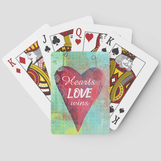 Love Wins Red Valentine's Heart Poker Cards (Back)
