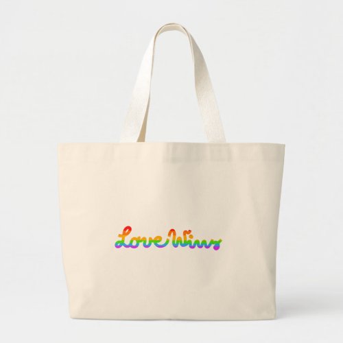 Love Wins Simple Script Rainbow Gay Pride LGBTQ   Large Tote Bag