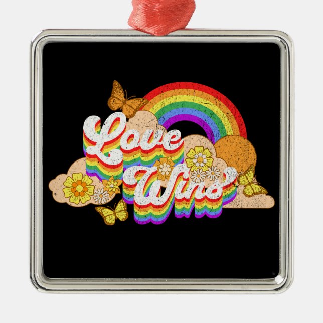 Love wins text design metal ornament (Front)