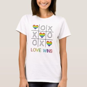 Love wins tic tac toe rainbow gay pride hearts  T-Shirt