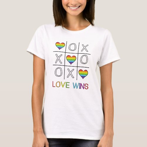 Love wins tic tac toe rainbow gay pride hearts  T_Shirt