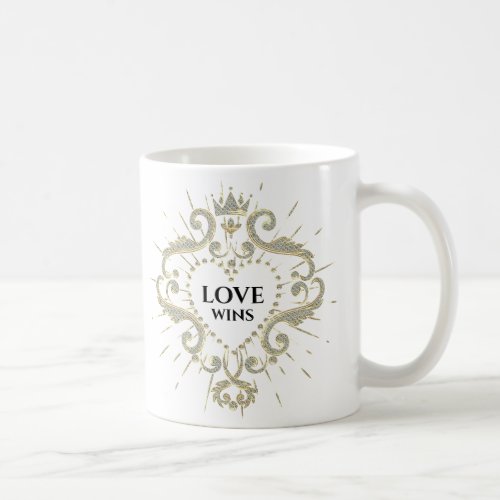 Love Wins Valentines Glittering Crown Frame Coffee Mug