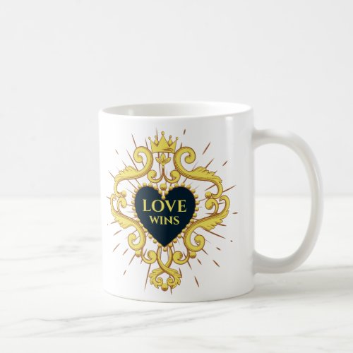 Love Wins Valentines Gold Crown Frame Coffee Mug