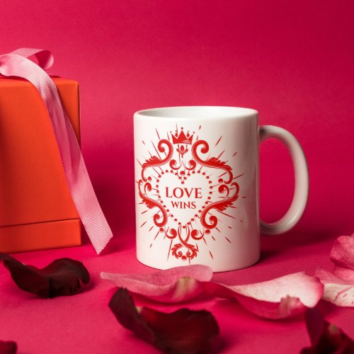 Love Wins Valentines Red Crown Frame Coffee Mug