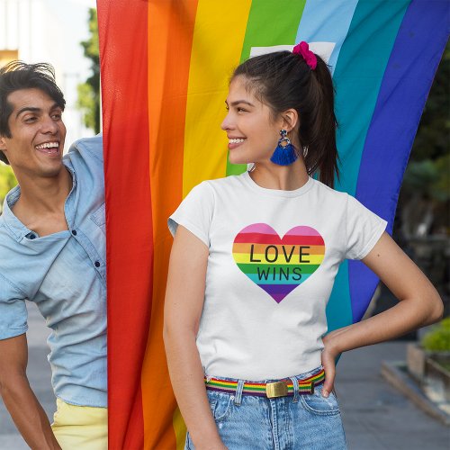 Love Wins White Rainbow Heart Pride Month T_Shirt