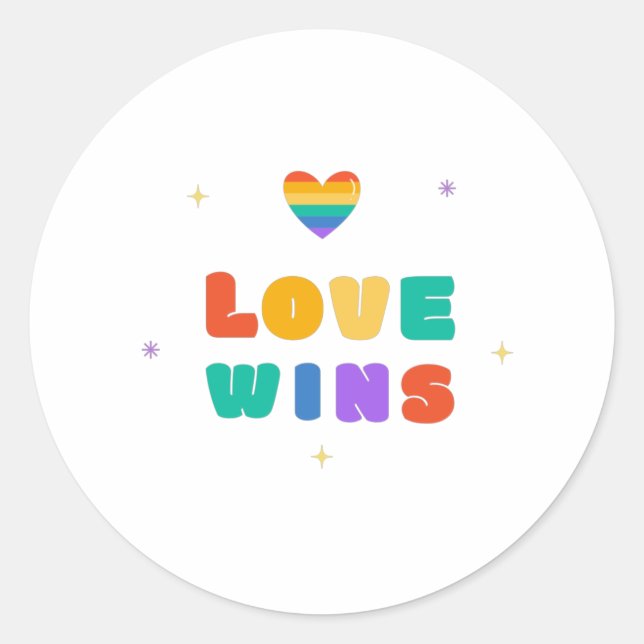 Love Wins with a Rainbow Heart  Classic Round Sticker (Front)