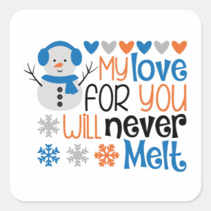 Love Winter Snowman Hearts Snow Wintry Square Stic Square Sticker