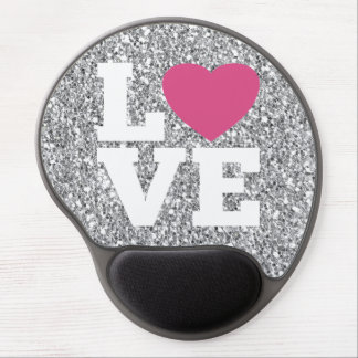 Love with a bright pink heart and Silver Glitter Gel Mouse Pad