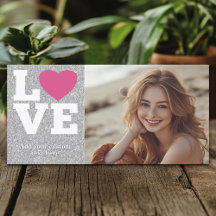 Love with a bright pink heart and Silver Glitter