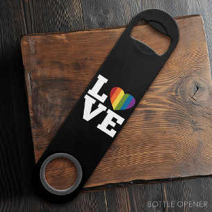 Love with a bright rainbow heart marriage equality speed bottle opener