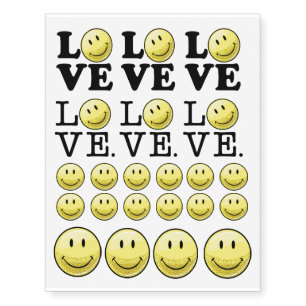 LOVE With A Funny Bearded Happy Face Temporary Tattoos