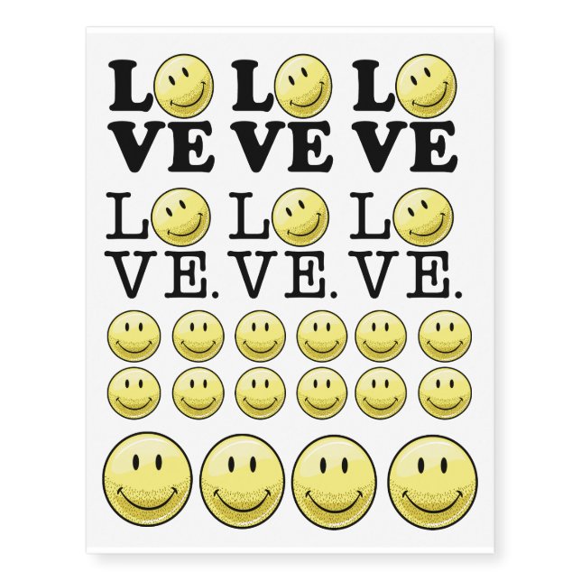 LOVE With A Funny Bearded Happy Face Temporary Tattoos (Front)