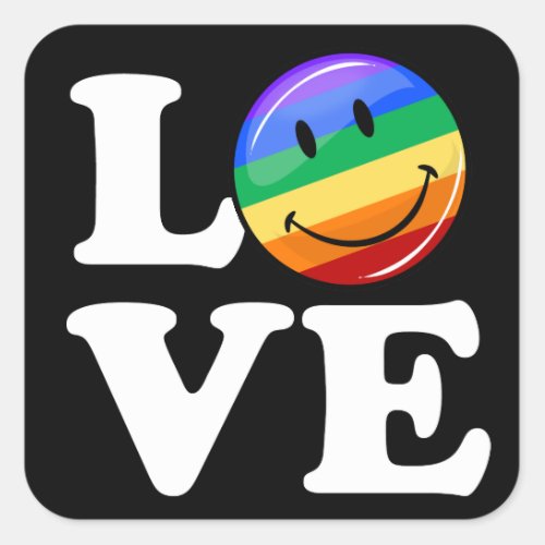 Love With A Happy Rainbow Flag Gay LGBT Square Sticker