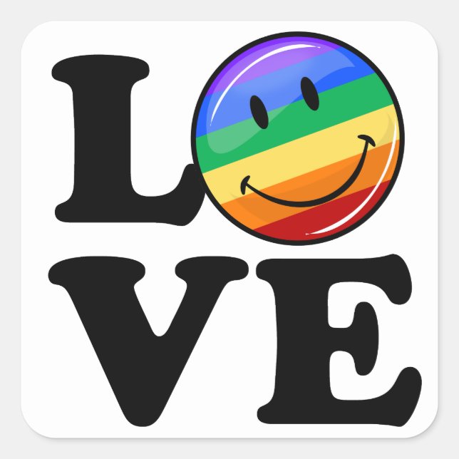 Love With A Happy Rainbow Flag Gay LGBT Square Sticker (Front)