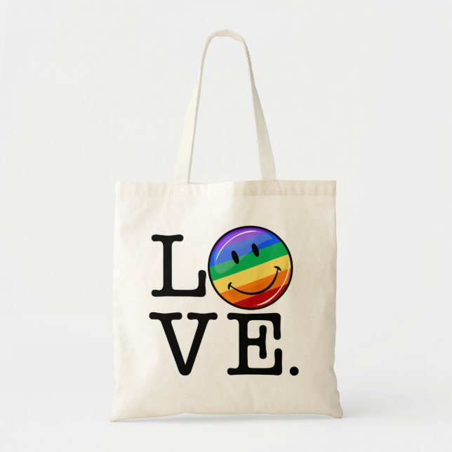Love With A Happy Rainbow Flag Gay LGBT Tote Bag (Front)