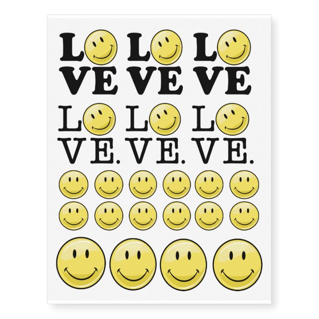 Love With A Smile | Classic Happy Face Temporary Tattoos (Front)