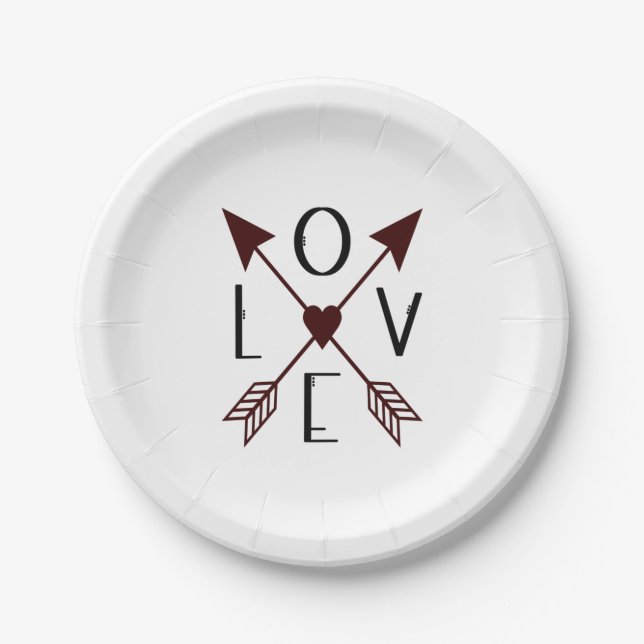 Love with Arrows Wedding Engagement Valentines Day Paper Plates (Front)