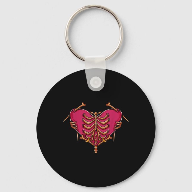 Love With Bones Hand Heart Funny Bones Love  Keychain (Front)