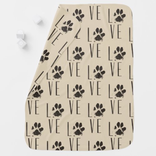 Love with  Brown Grunge Pet Paw Print Pattern Baby Blanket