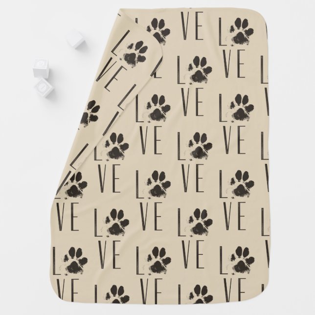 Love with  Brown Grunge Pet Paw Print Pattern Baby Blanket (In Situ)