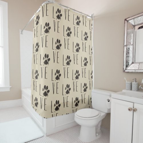 Love with  Brown Grunge Pet Paw Print Pattern Shower Curtain