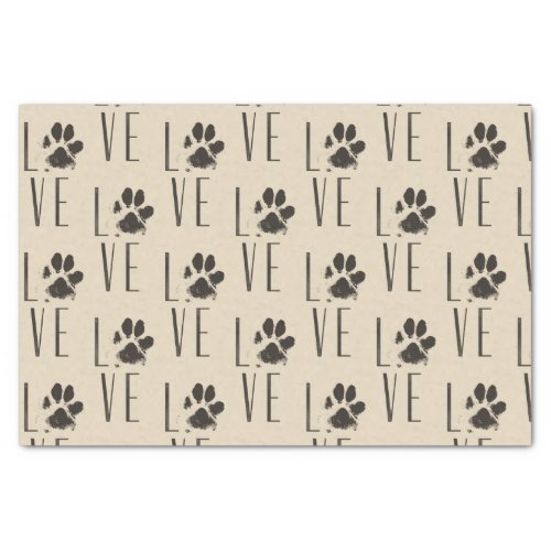Love with  Brown Grunge Pet Paw Print Pattern Tissue Paper