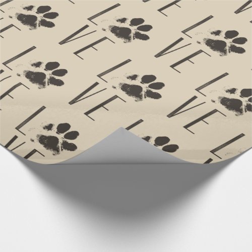 Love with  Brown Grunge Pet Paw Print Pattern Wrapping Paper