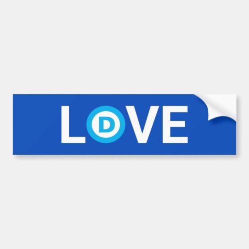 Love with democratic logo in turquoise on blue bumper sticker