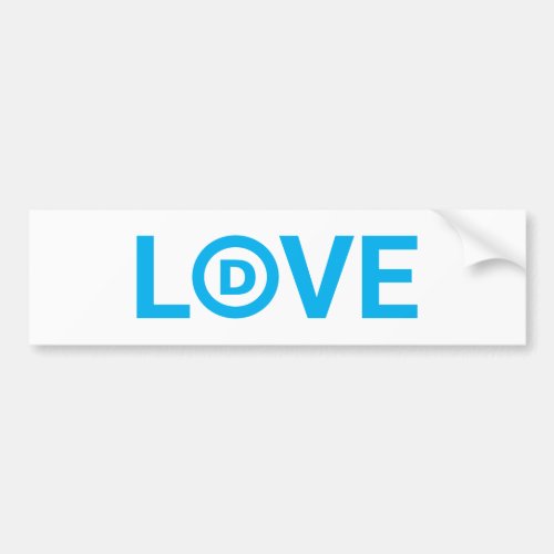 Love with democratic logo in turquoise on white bumper sticker