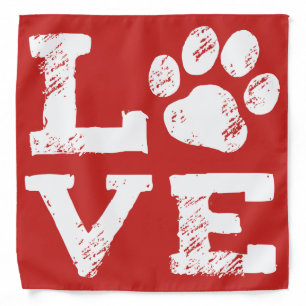 LOVE with Dog Paw Print Bandana
