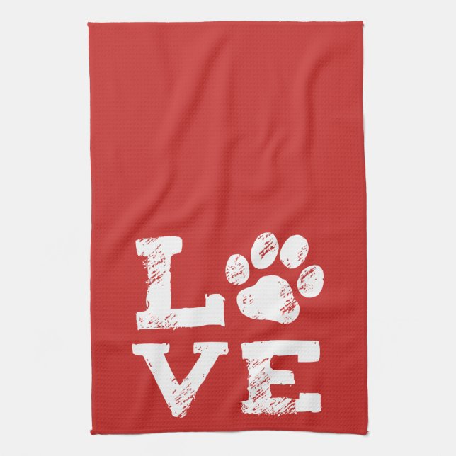 LOVE with Dog Paw Print Kitchen Towel (Vertical)