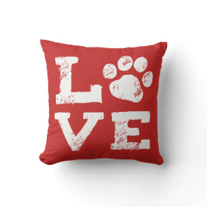 LOVE with Dog Paw Print Throw Pillow