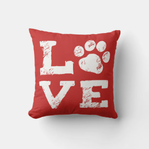 LOVE with Dog Paw Print Throw Pillow