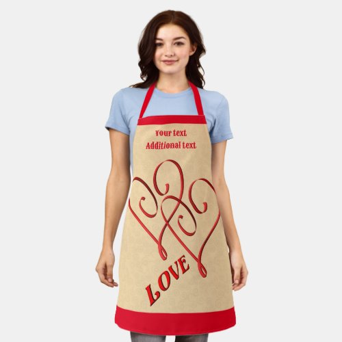 Love With Entwined Red Hearts Personalized Apron