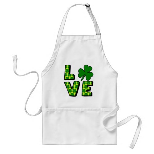 LOVE with Green Shamrocks and Yellow Adult Apron