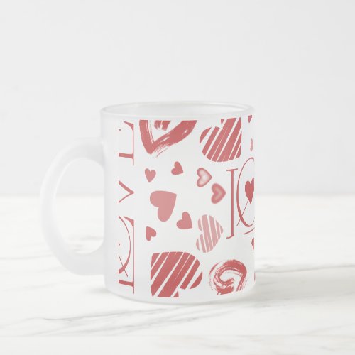 Love With Hearts  Frosted Glass Coffee Mug