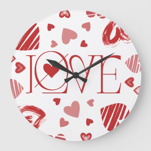 Love With Hearts  Large Clock