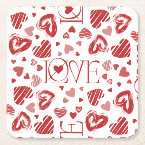 Love With Hearts  Square Paper Coaster
