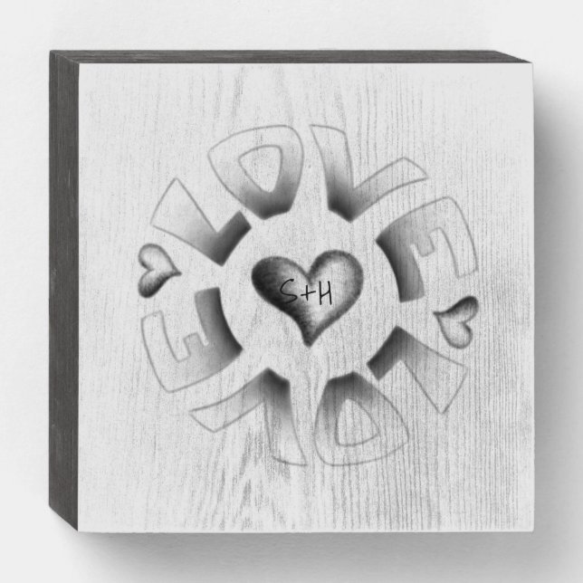 Love With Initials Wood Box Sign (Front Horizontal)