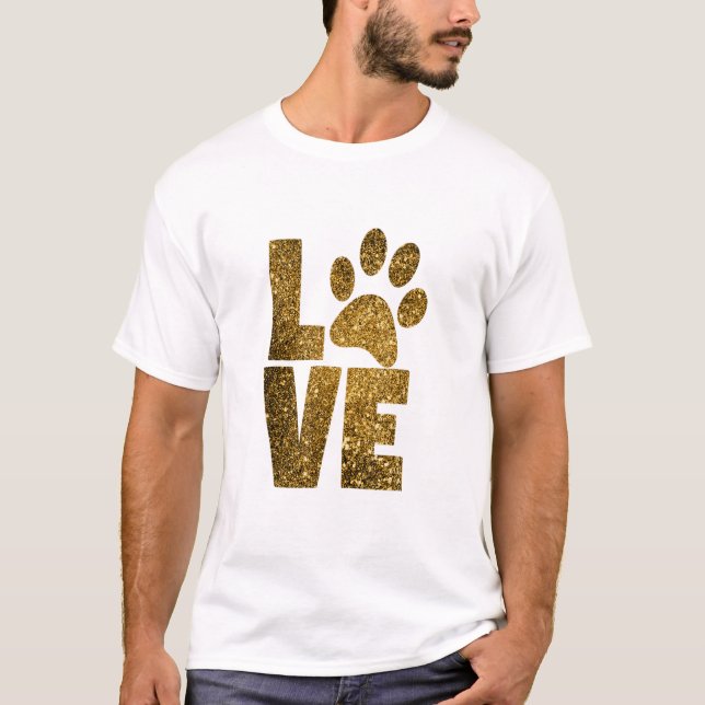LOVE WITH PAW PRINT IN GLAM GOLD T-Shirt (Front)