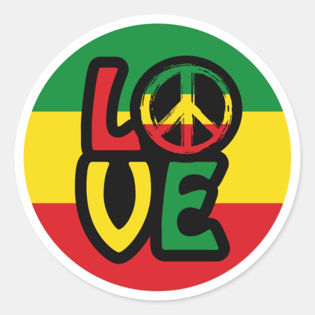 LOVE with peace symbol, reggae style Classic Round Sticker (Front)