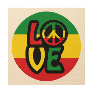 LOVE with peace symbol, reggae style Wood Wall Art