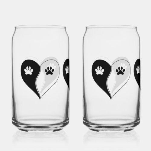 Love with pet footprint with paw and heart symbol  can glass