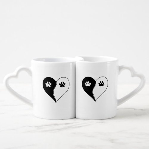 Love with pet footprint with paw and heart symbol  coffee mug set