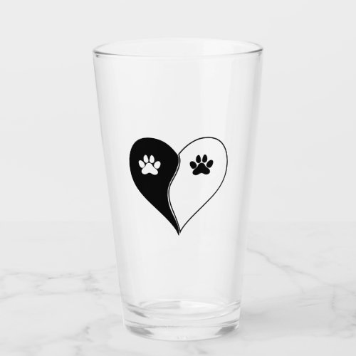 Love with pet footprint with paw and heart symbol  glass