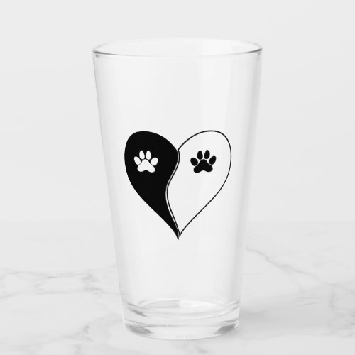 Love with pet footprint with paw and heart symbol  glass